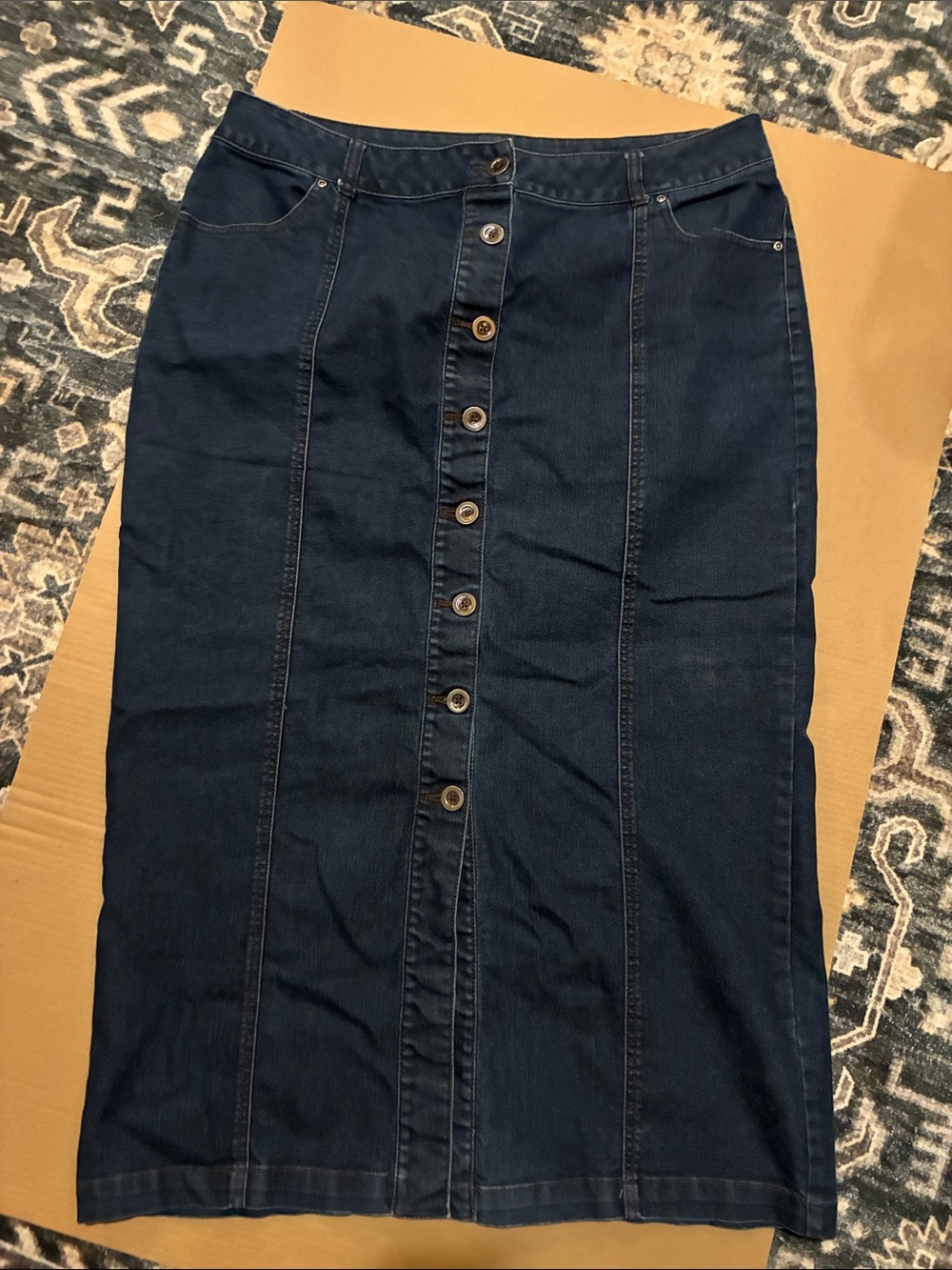 Button-Front Dark Blue Denim Skirt